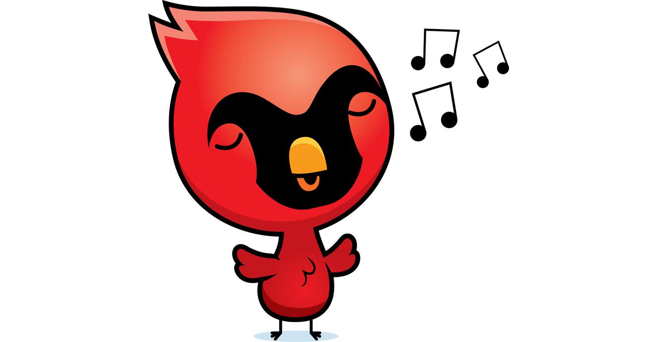 Once a cardinal, always a cardinal. Picture of cartoon bird singing.
